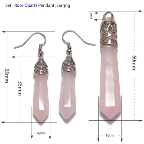 Natural Rose Quartz 925 Sterling Silver Earrings and necklace set - Picture 8 of 12